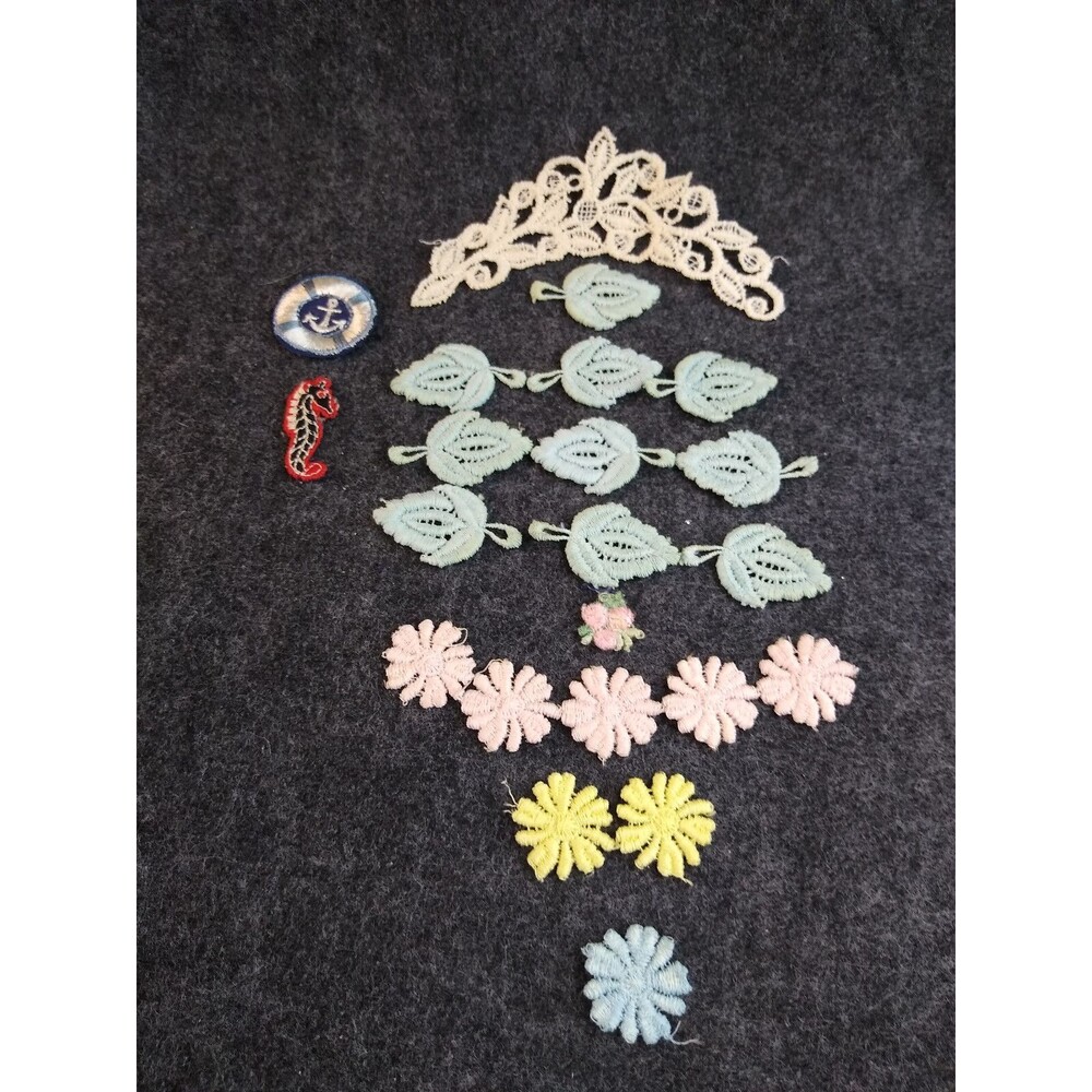 Vintage Lot Of Small Embroidered Flower Appliques Anchor Seahorse Leaves Etc